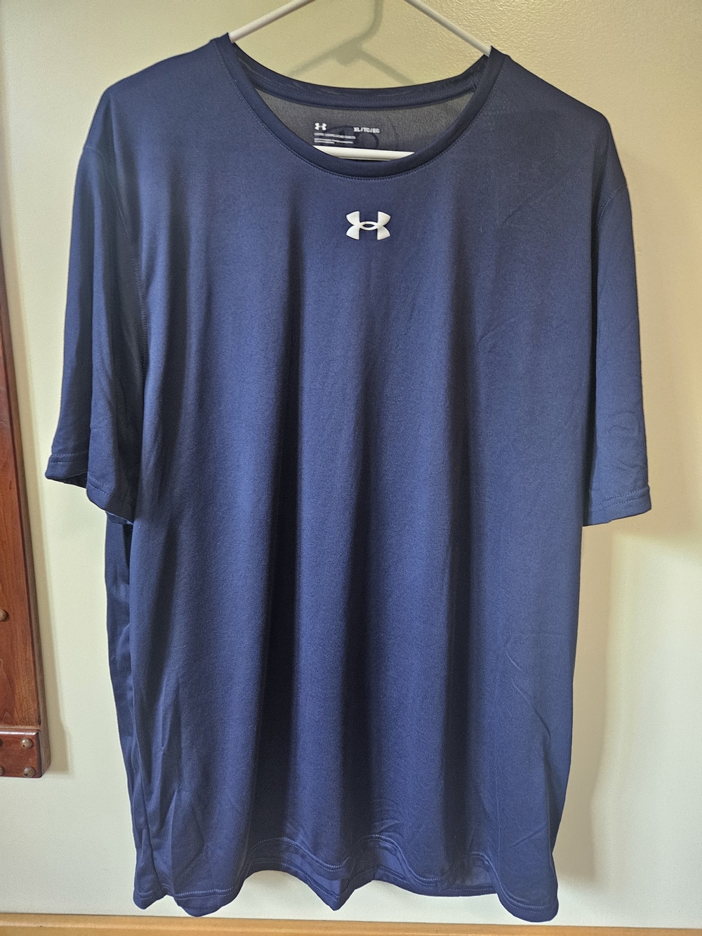 Under Armour Navy Short Sleeve Training Tee with White Logo